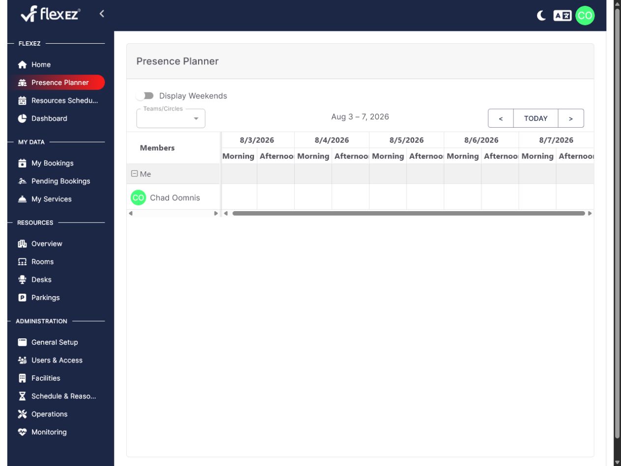 flexEZ team presence planner for a corporate workplace